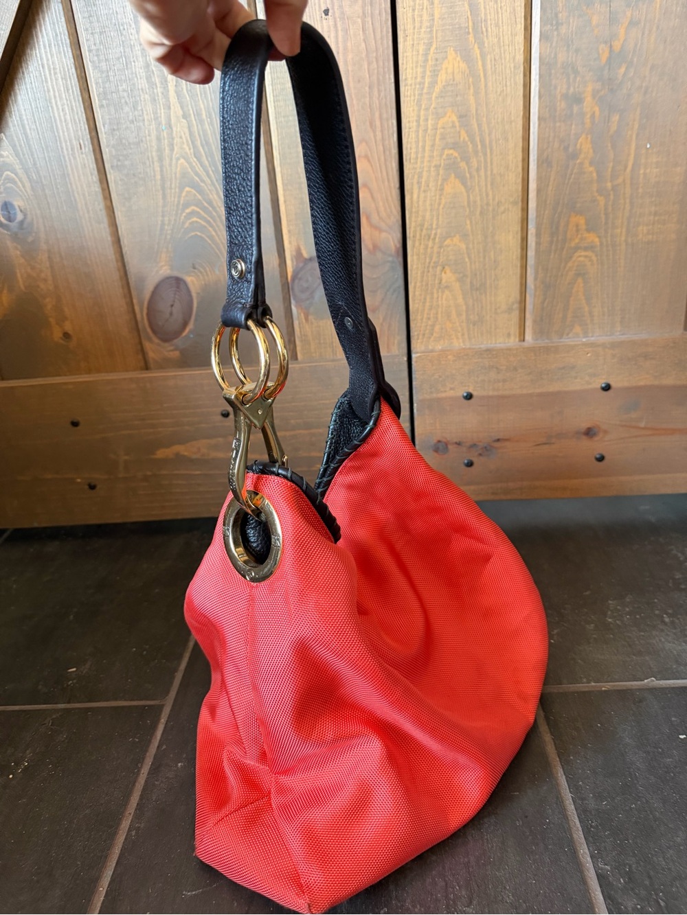JPK PARIS 75 Red Shoulder Hobo Bag with Black Strap and Gold Hardware
